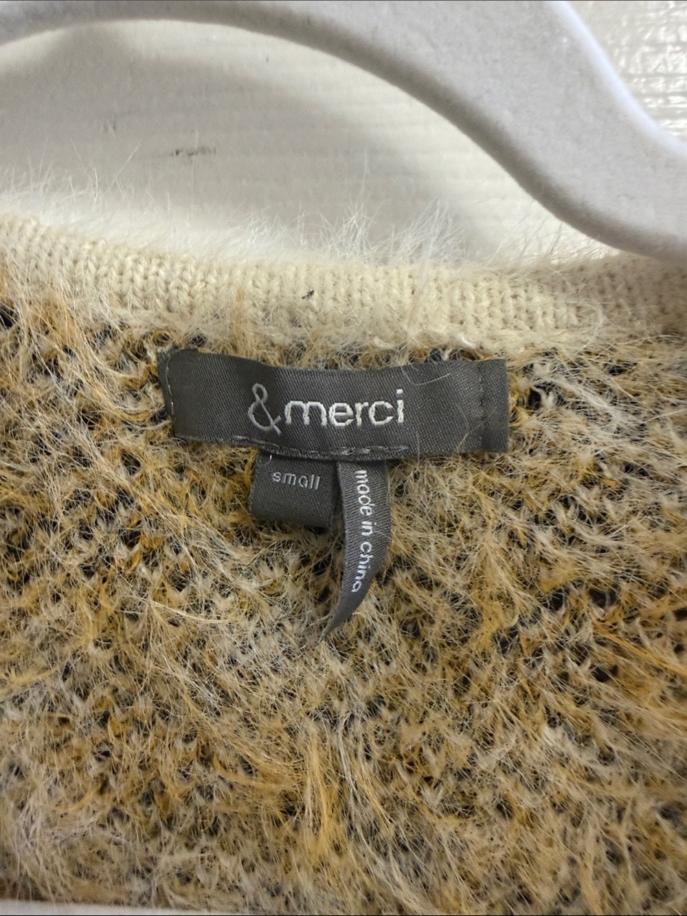 Fuzzy Leopard Print Cardigan - White, Mustard & Black - Picture 2 of 5